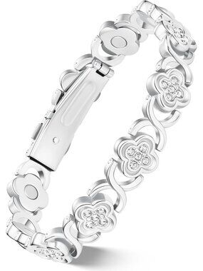 Women's Silver Sparkling Clover Clasp Copper Magnetic Bracelet Jewelry